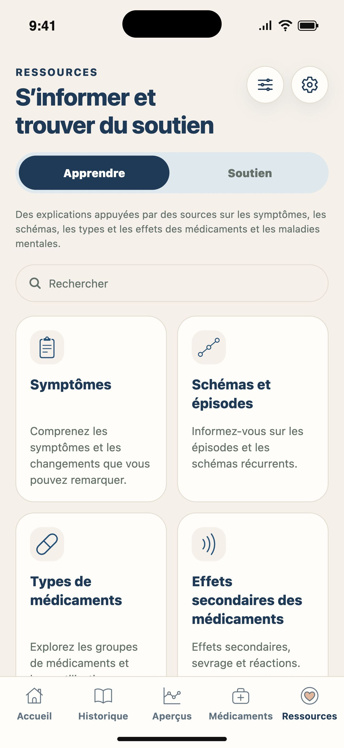 Parcourir Apprendre — Trouvez de l’information sur les symptômes, les tendances, les médicaments et les troubles de l’humeur.